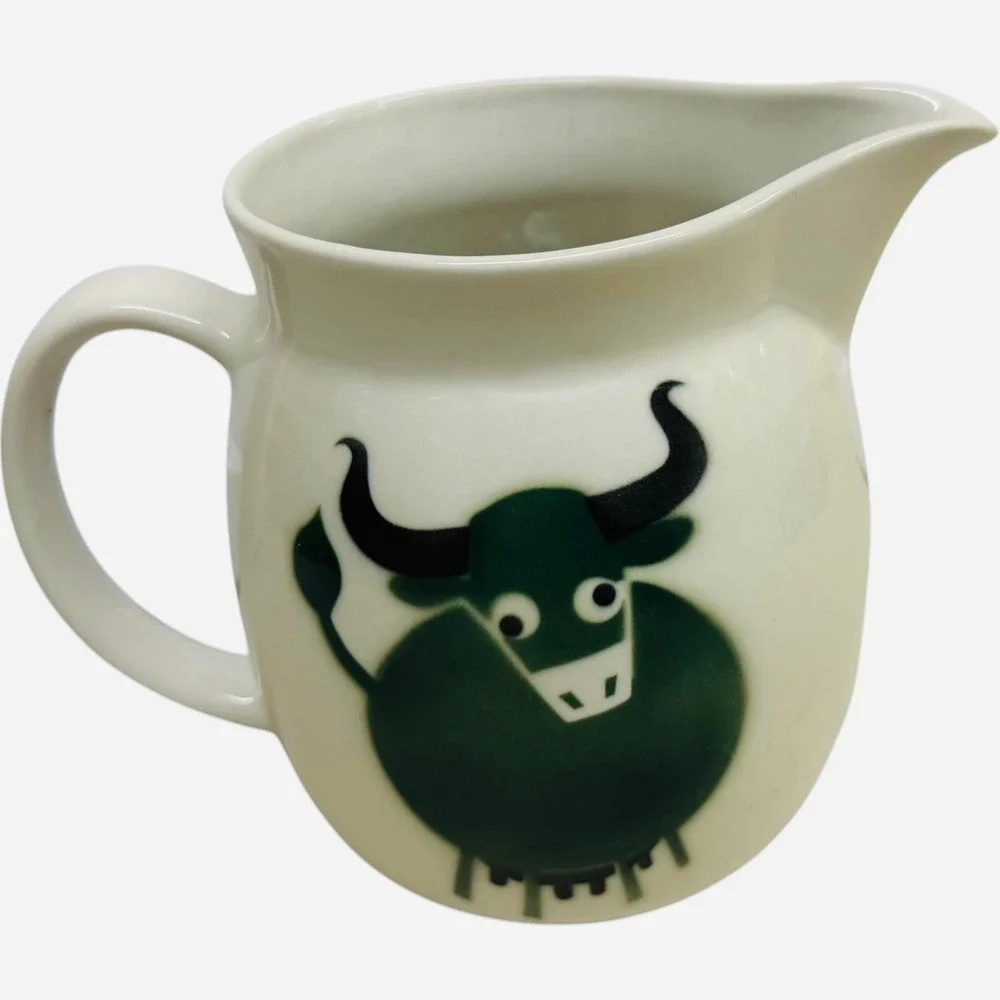 Arabia Finland Heluna Green Bull Ceramic Pitcher Kaj Franck MCM Vintage Good